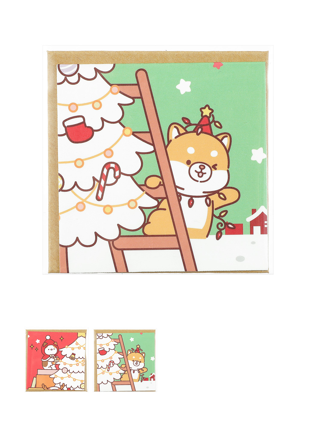 Kinkekaardid 2tk 8x8cm (Shiba Inu &amp; Kiisu), Jõulud