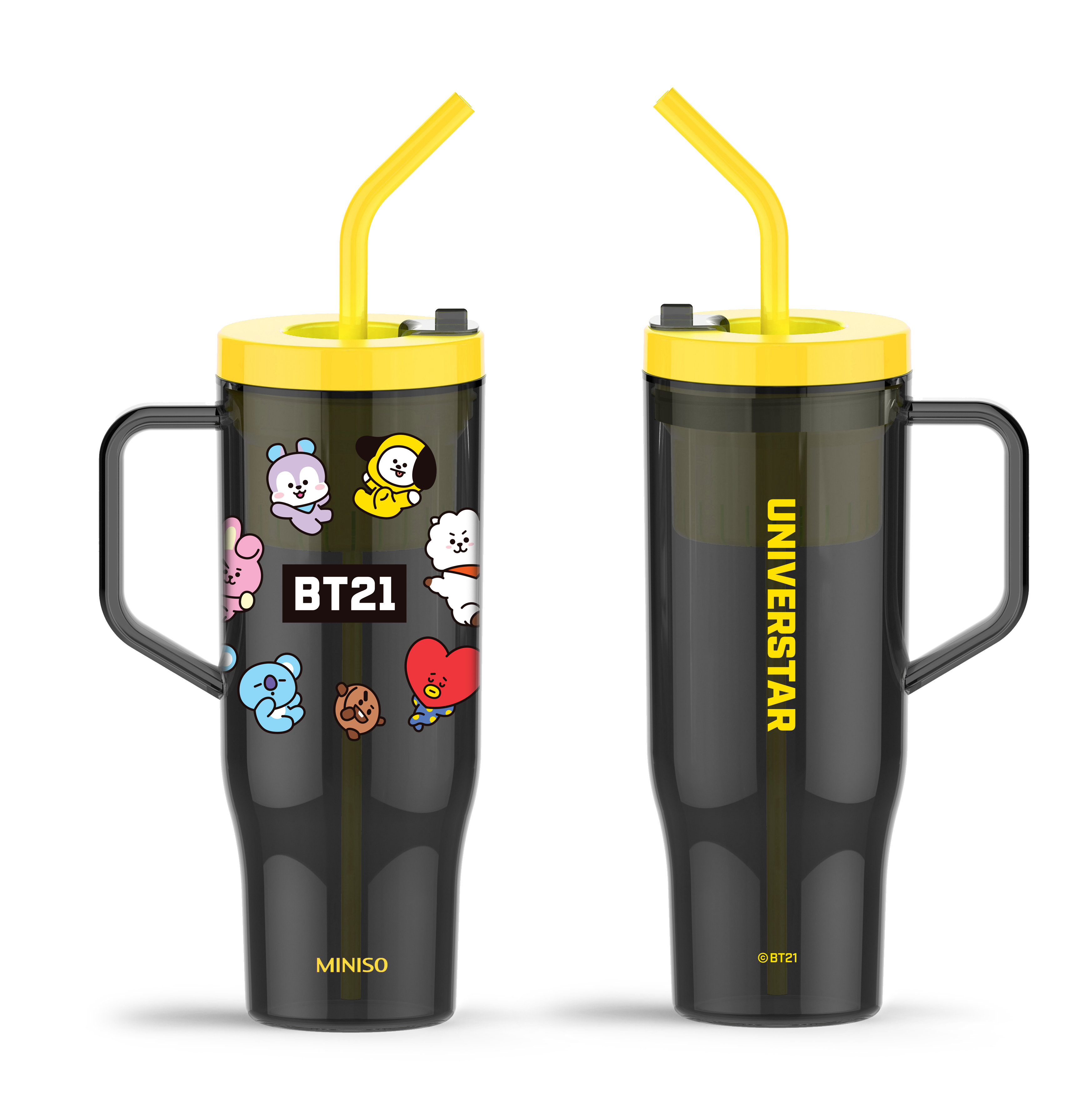 Joogitops kõrrega 1250mL BT21 (kollane)